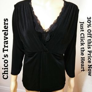 Chico's Travelers V Neck lace Tunic Sz 10